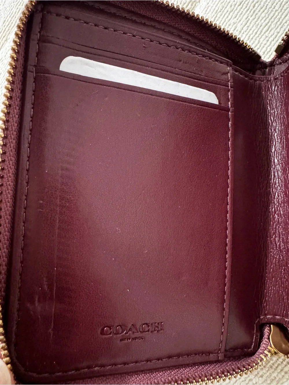 Coach Dusty Rose Pebbled Leather Zip Wallet with Gold Studs